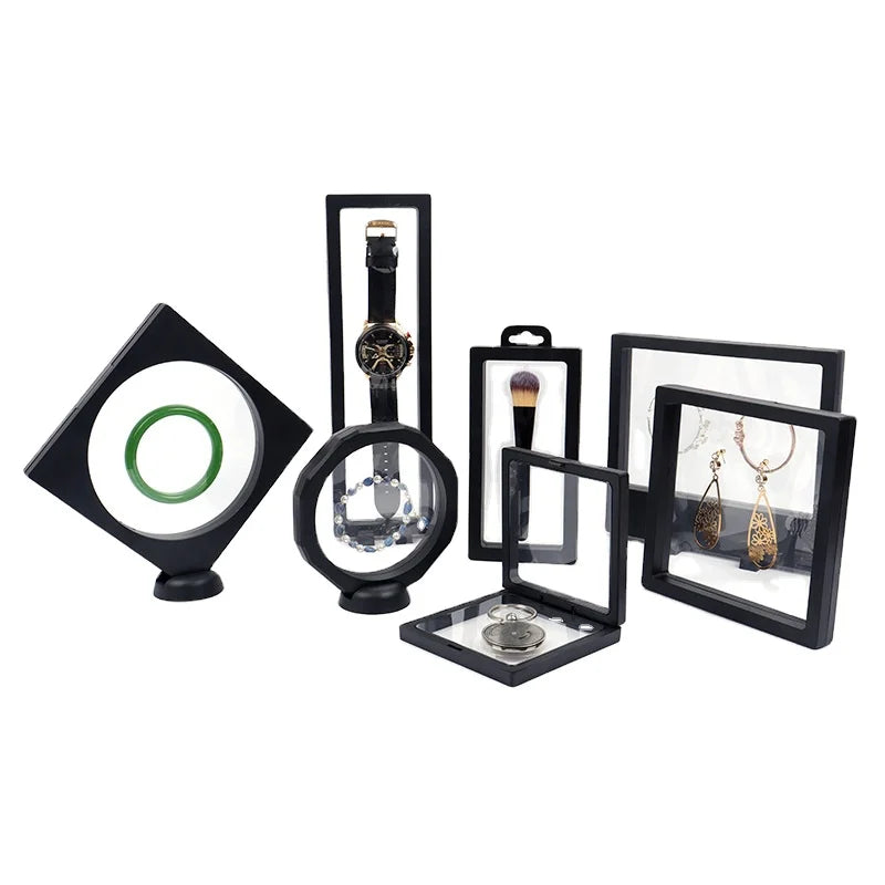 7x7 9x9cm Thin Suspension Frame Display Case 3d Floating Transparent Square Pvc Plastic Pe Film Packaging Dustproof Jewelry Box