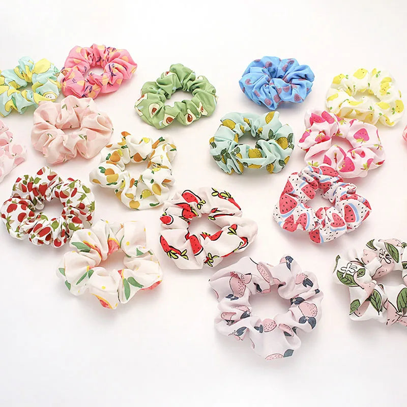 Fruit Pattern Fabric Elastic Intestine Hair Band Scrunchy Ponytail Holder Hair Accessories Handmade Women's Hair Rope