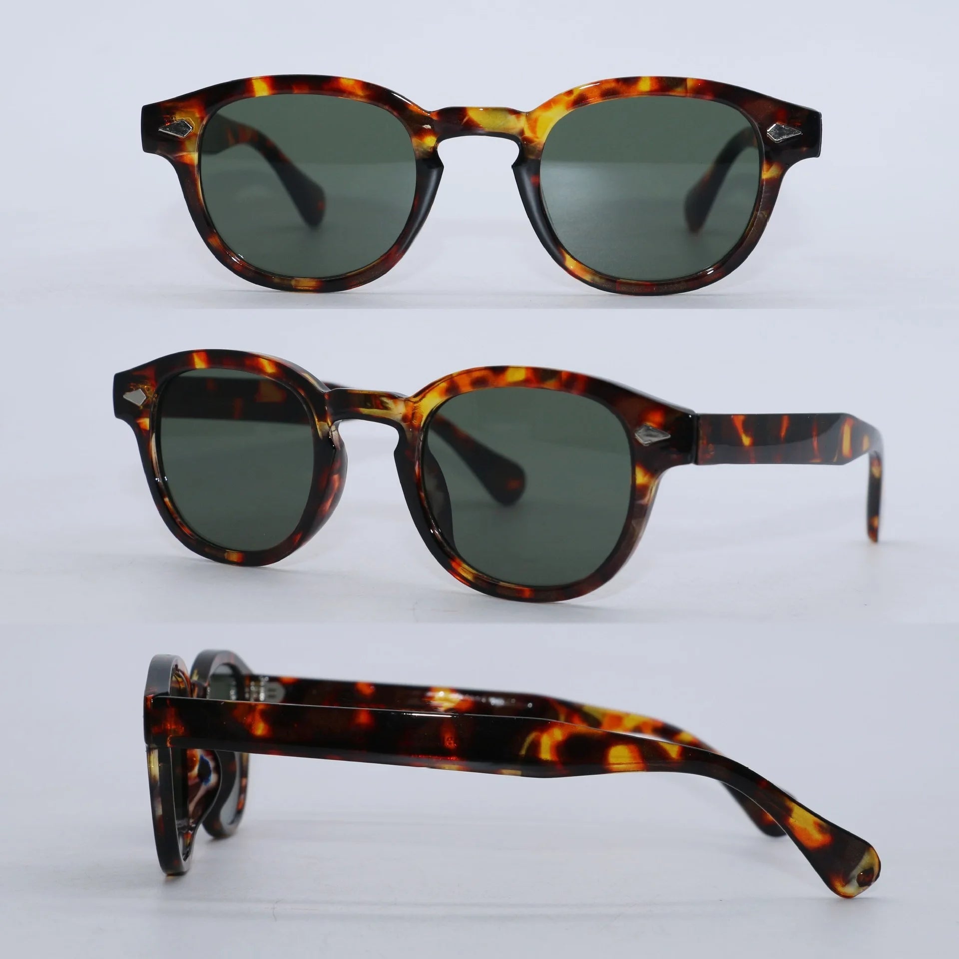 2288 Vintage Rivet Tortoiseshell Round Sunglasses Women Men Brand Design Retro Yellow Blue Len Small Sun Glasses