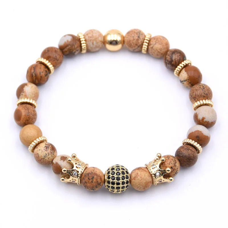 8MM Vintage Bracelet Gold Alloy Trinket Natural Gem Anniversary Gift for Friends and Lovers