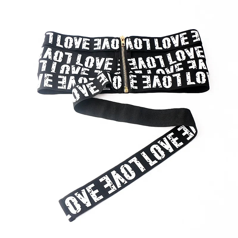 Ladies Extra Wide Elastic Decorative Fabric Belt Accessory with Alloy Buckle Fashionable Letter Waistband Dress