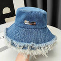Vintage Woman Jeans Washed Fisherman Cap Bucket Hat Denim Distressed Hem Cotton Bucket Hat With Holes