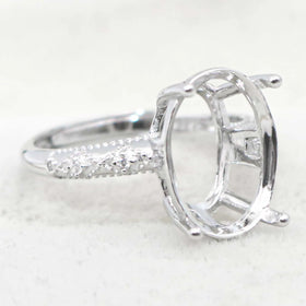 Semi Mount Ring 10*14mm Sterling Silver Empty Blank Support Claws Setting S925 Mountain Base Without Center Stone for DIY Inlay