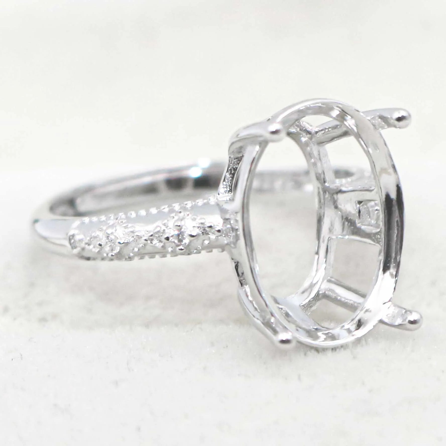 Semi Mount Ring 10*14mm Sterling Silver Empty Blank Support Claws Setting S925 Mountain Base Without Center Stone for DIY Inlay