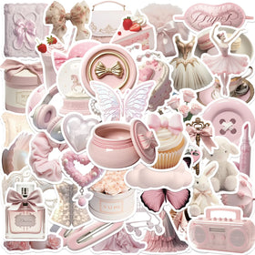 50PCS Aesthetic Bowknot Girly Ornament Decals for Kids Gift Ballet pink Preppy Sticker