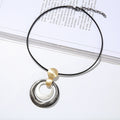 Custom Double Two Tone Brush Finish Alloy Circles Short Choker for Women