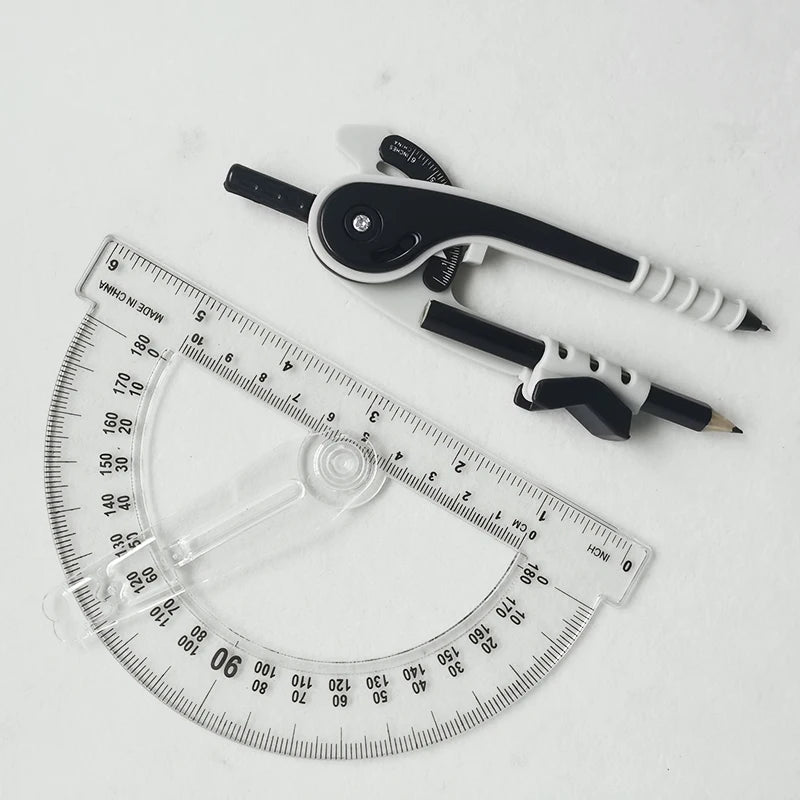Drawing Compass and Protractor Set 6 Inch Clear Swing 180 Degree Math Protractor