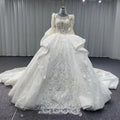 Jancember MN187 Fashion O-neck Long Sleeve Heavy Beaded Bridal Gowns Wedding Dress for Women