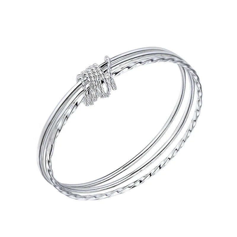 925 Sterling Silver Women's Three Circles Bangle Zircon Jewelry Bracelet for Party Anniversary Gift for Girlfriend