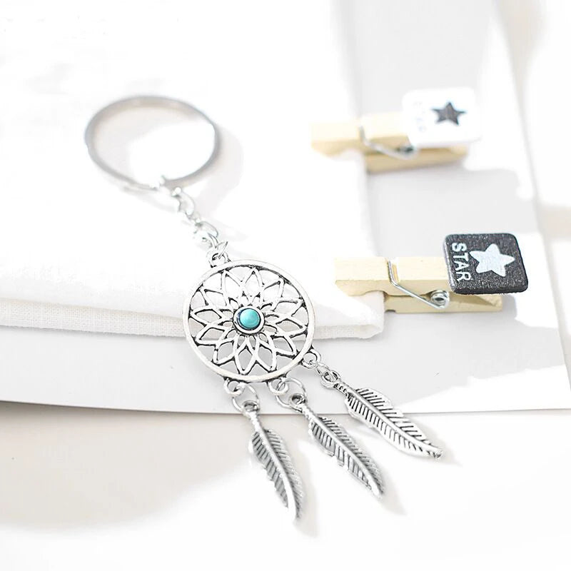 High Quality Fashion Metal Leaf Dream Catcher Keychain Dreamcatcher Keyring for Promotion Gift