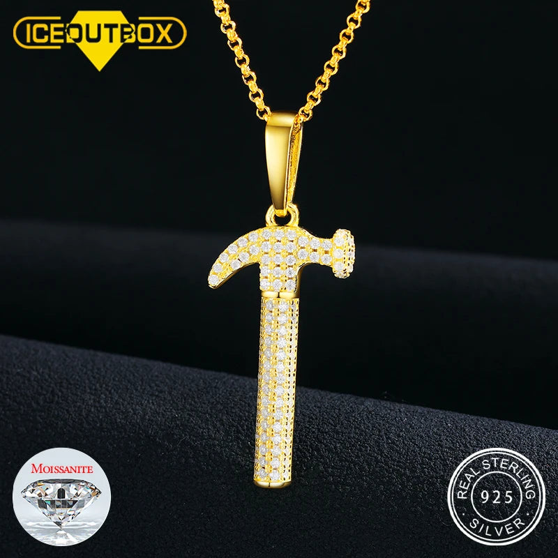 New Arrival Vvs/vvs1 Moissanite Diamond Mens 925 Sterling Silver Hammer Pendant  Hip Hop 14k White Gold Iced Out Jewelry