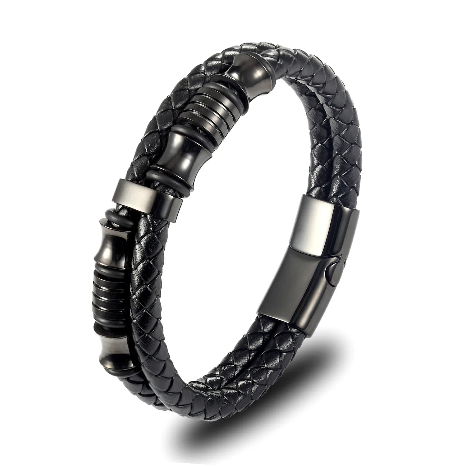 MECYLIFE Classical Leather Bracelet Braided Two Layers Bracelet for MEN