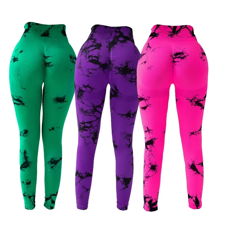 Women's High Waist Tie Dye Seamless Running Fitness Leggings Butt Lifting Yoga Leggings Squat Proof Compression Gym Pants