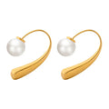 Minos New Pearl Earrings Stainless Steel 18k Gold Plated Non Tarnish C-shape Hanging Imitation Pearl Earrings Dangle Earrings