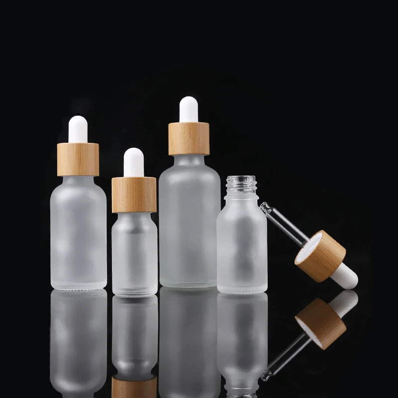 0.5oz 15ml Skin Care Serum Bottle Bamboo Lid Frosted Glass Essence Dropper Bottle
