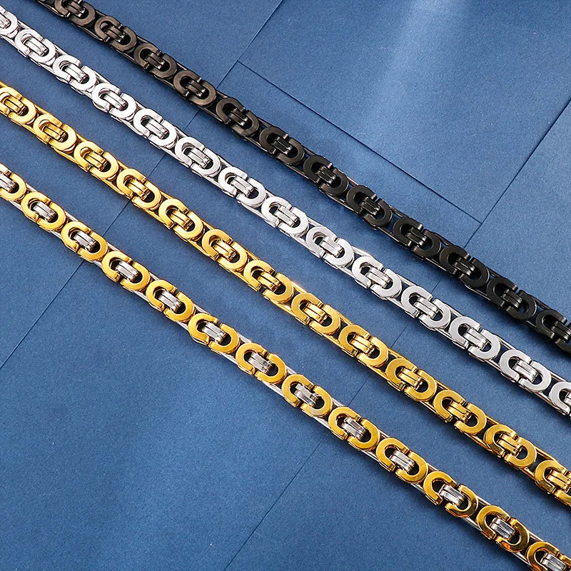 KALEN 4mm 6mm 8mm Stainless Steel Byzantine Chain Necklace