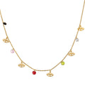 Fashion Titanium Stainless Steel Gold Color 18k Plated Lucky Evil Eyes Zircon Bead Pendant Chains Tassel Choker Necklace Jewelry