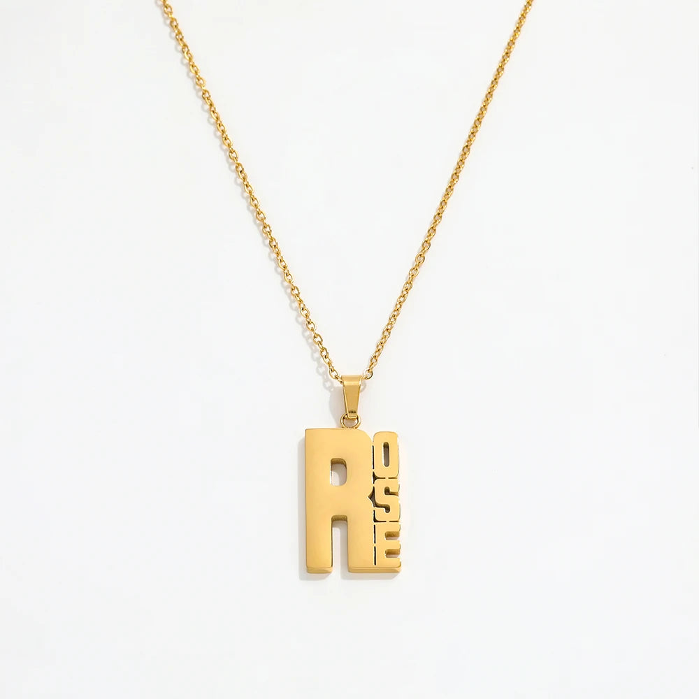 Joolim Jewelry 18K PVD Gold Plated Rose Letters Pendant Necklace Stainless Steel Fashion Jewelry Trendy Jewelry Women Gift