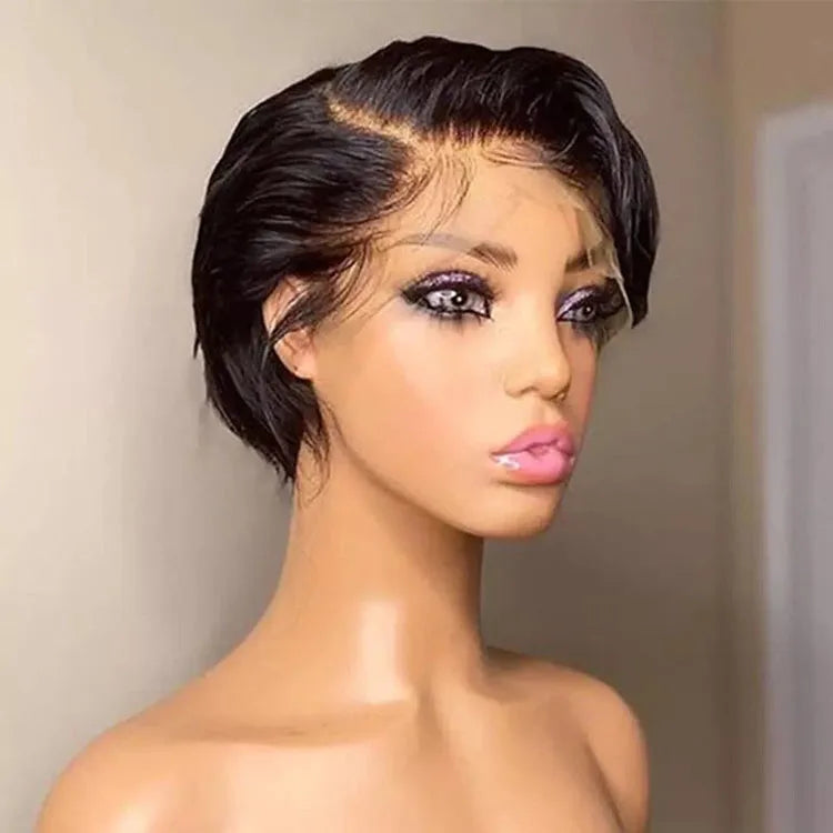 Goodluck Black ST Perruque Curly Bob Short Pixie Cut Lace Human Wig Bleached Knots Lace Frontal 13x4 Pixie Wig With Baby Hair