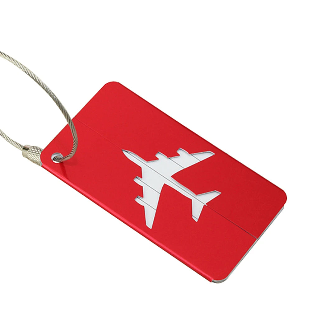 Business Travel Logo Customized Red Aircraft Style Metal Aluminum Luggage Tag with Offset Printing