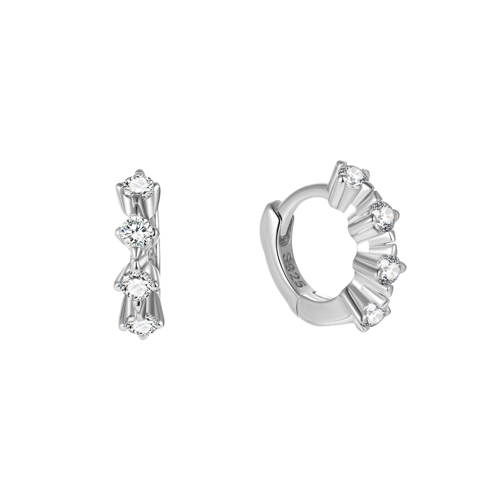 Custom Fashion Hoops 925 Sterling Silver Row Zirconia CZ Earrings Huggies for Women Fine Jewelry Wholesale Factory