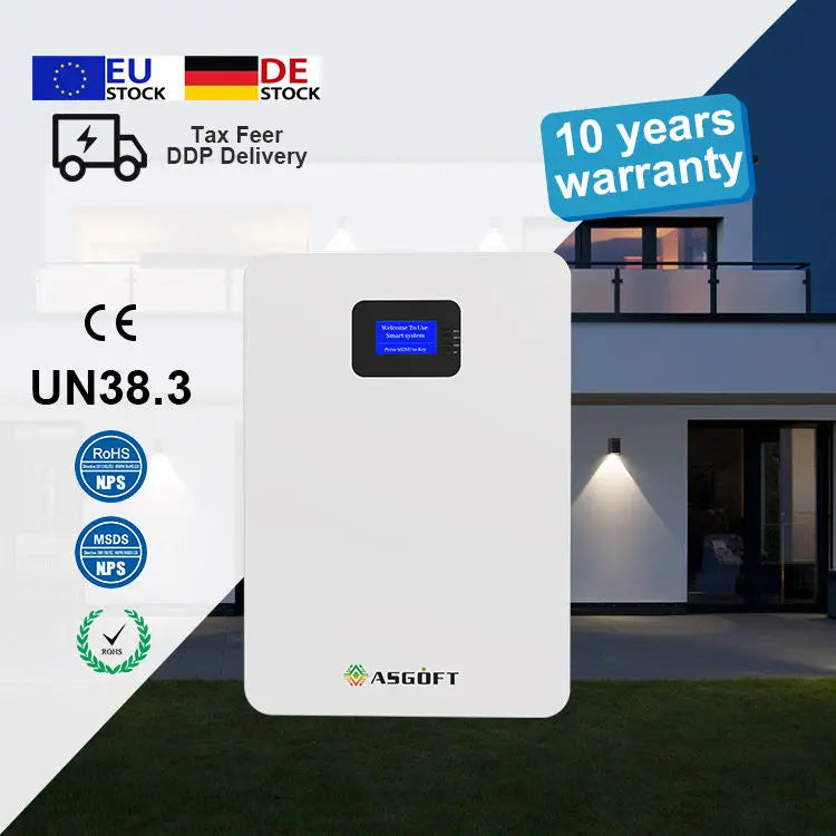 ASGOFT Split IP65 Power Wall Lifepo4 Solar Battery 5-15kWh 51.2V 200Ah 100Ah for Lithium Phosphate Battery