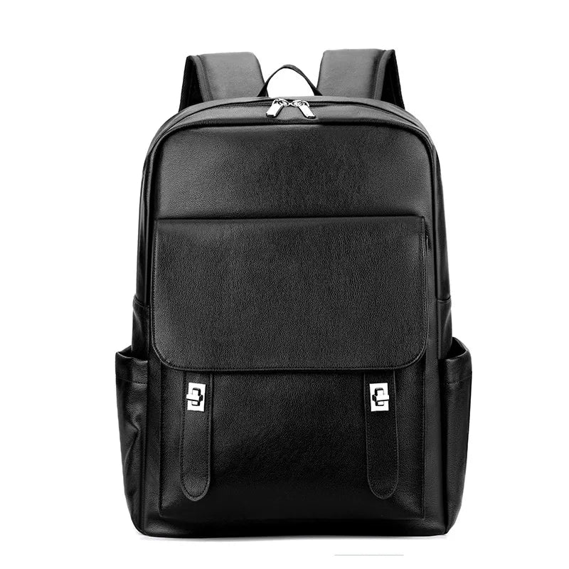 Custom Wholesale Black Color Waterproof Leather Backpack Laptop Bag Leisure Simple Faux Leather Sports Backpack