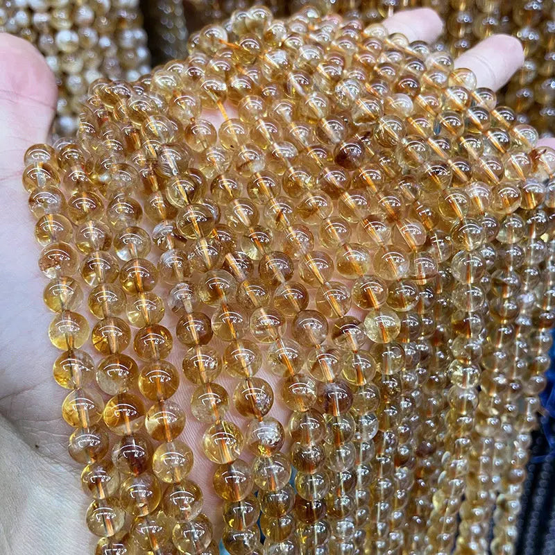 Natural Citrine Crystal Loose Beads Round Beads Semi-Finished Bracelet Diy Accessories Wholesale
