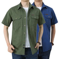 Plus Size Mens Denim Shirts Work Uniform 5XL Industrial Short Sleeve Western Wear Jeans Shirt