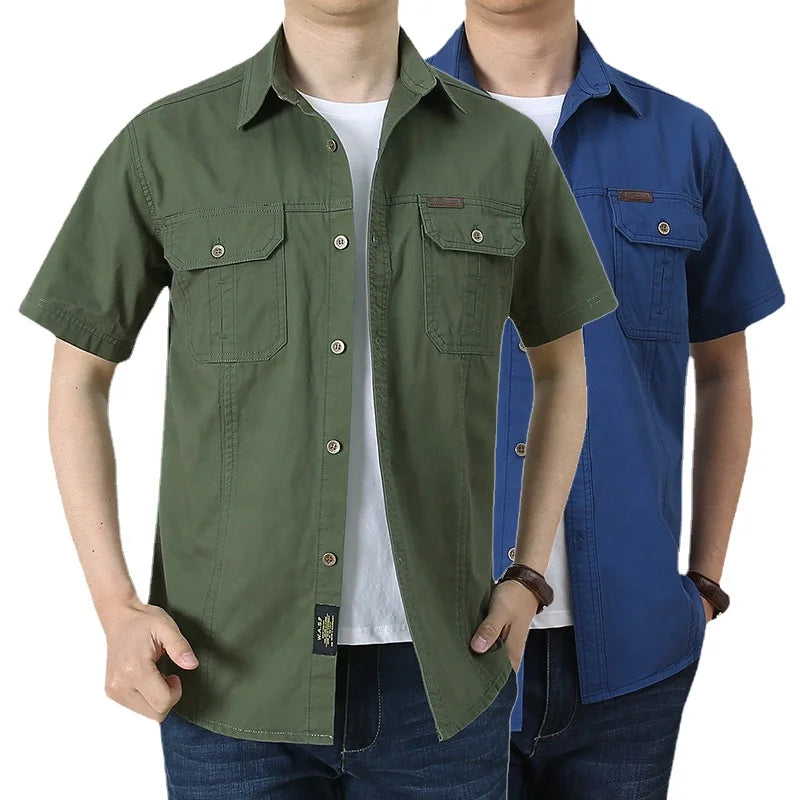 Plus Size Mens Denim Shirts Work Uniform 5XL Industrial Short Sleeve Western Wear Jeans Shirt