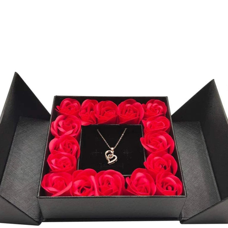 Premium Rose Gift Box Flower Flip Folding Hardcover Box Packaging Cardboard Necklace Gift Paper Box