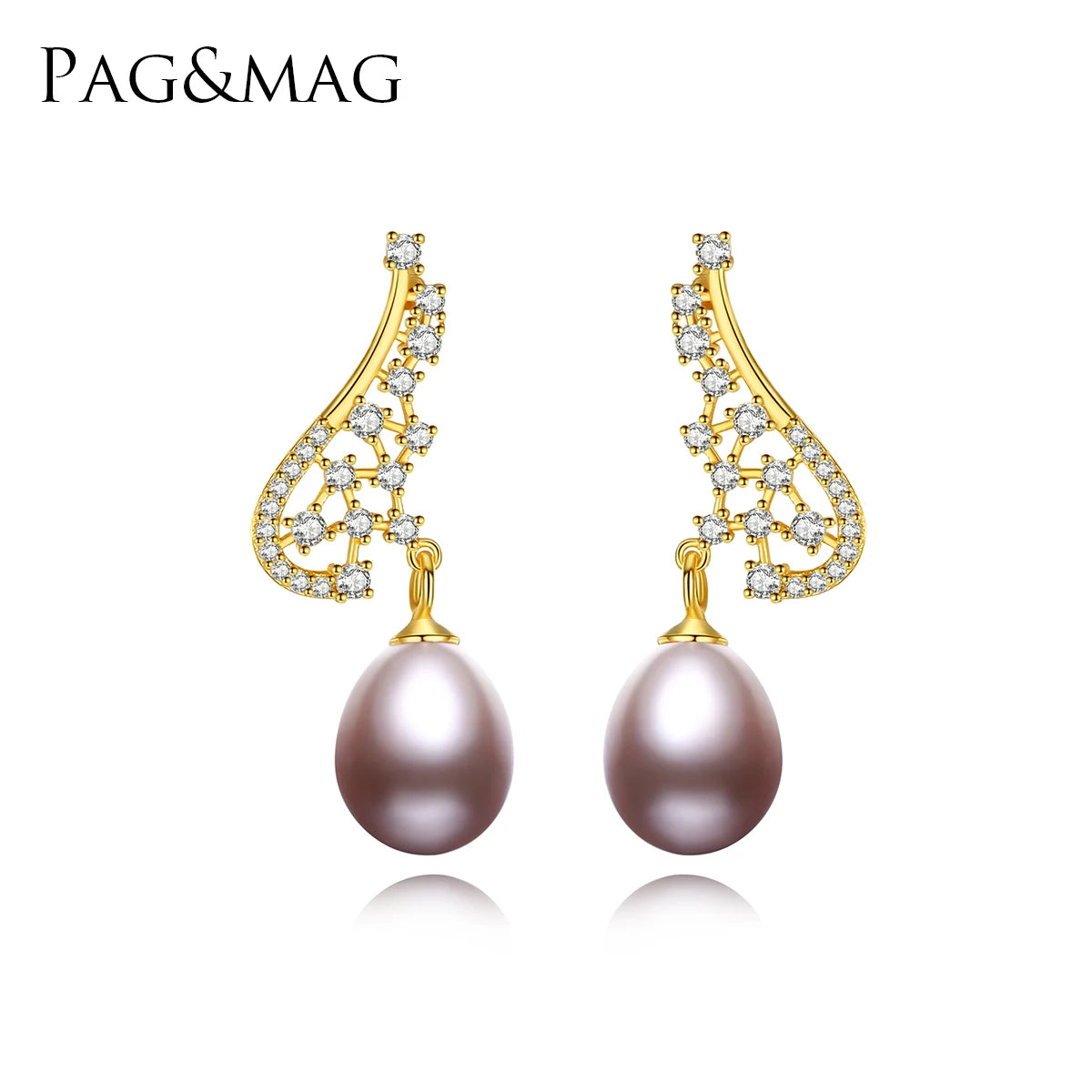 PAG&MAG Pearl Dangle Earrings 925 Sterling Silver CZ Long Drop Natural Pearl Tassel Earrings