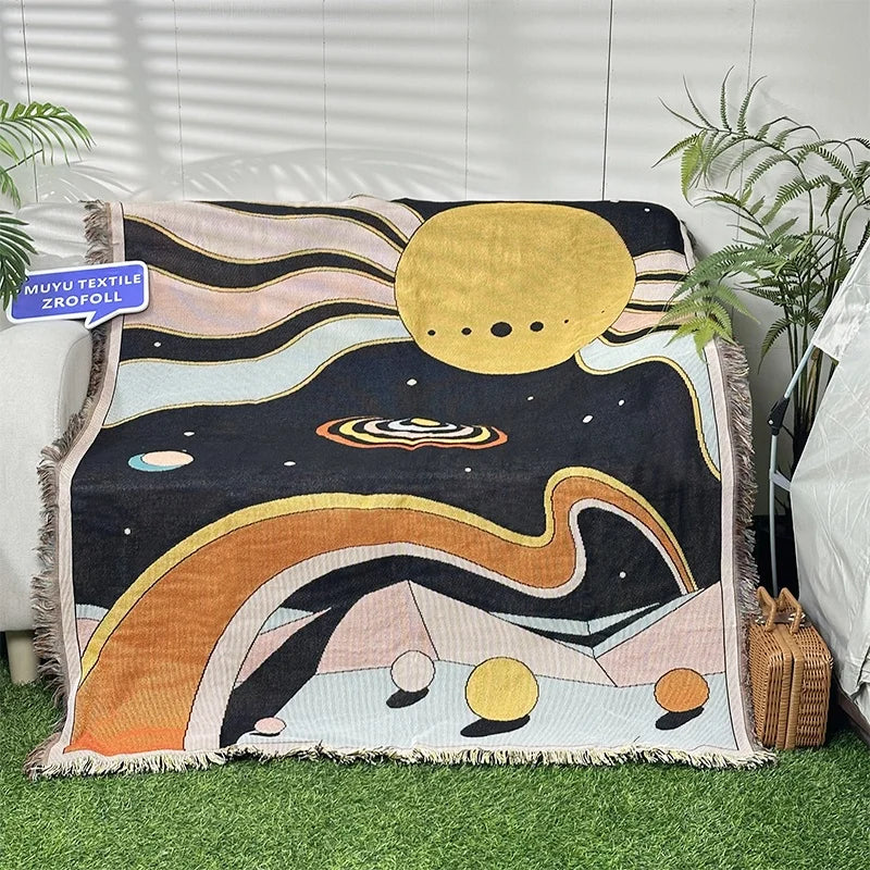 Low MOQ Custom Woven Tapestry Blanket with Camping  Picnics Blanket  Custom Size Throw Blanket Rug