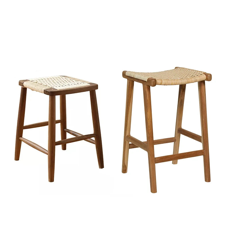 Household New Design Cane Seat Wood Chair Rattan Bar Stool With Wooden Frame