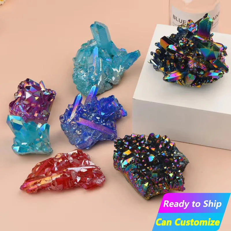 1kg Electroplating Natural Natural Quartz Stone Irregular Energy Stone Crystal Cluster Mineral Specimen Decorative Crafts