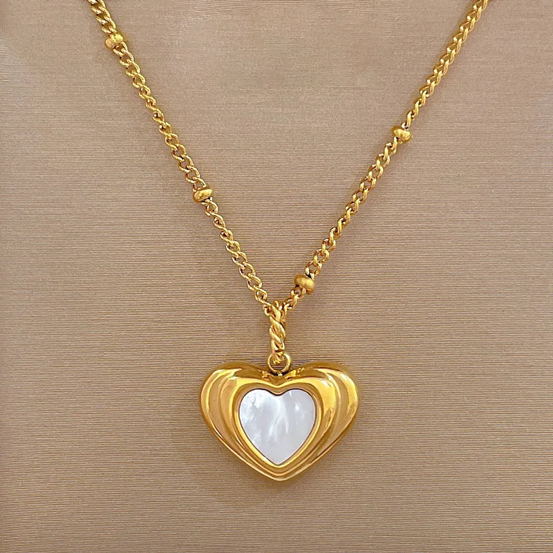Minimalist Stainless Steel Bead Chain Heart Pendant Necklace Collar De Acero Inoxidable Geometric Peach Shell Choker Necklace