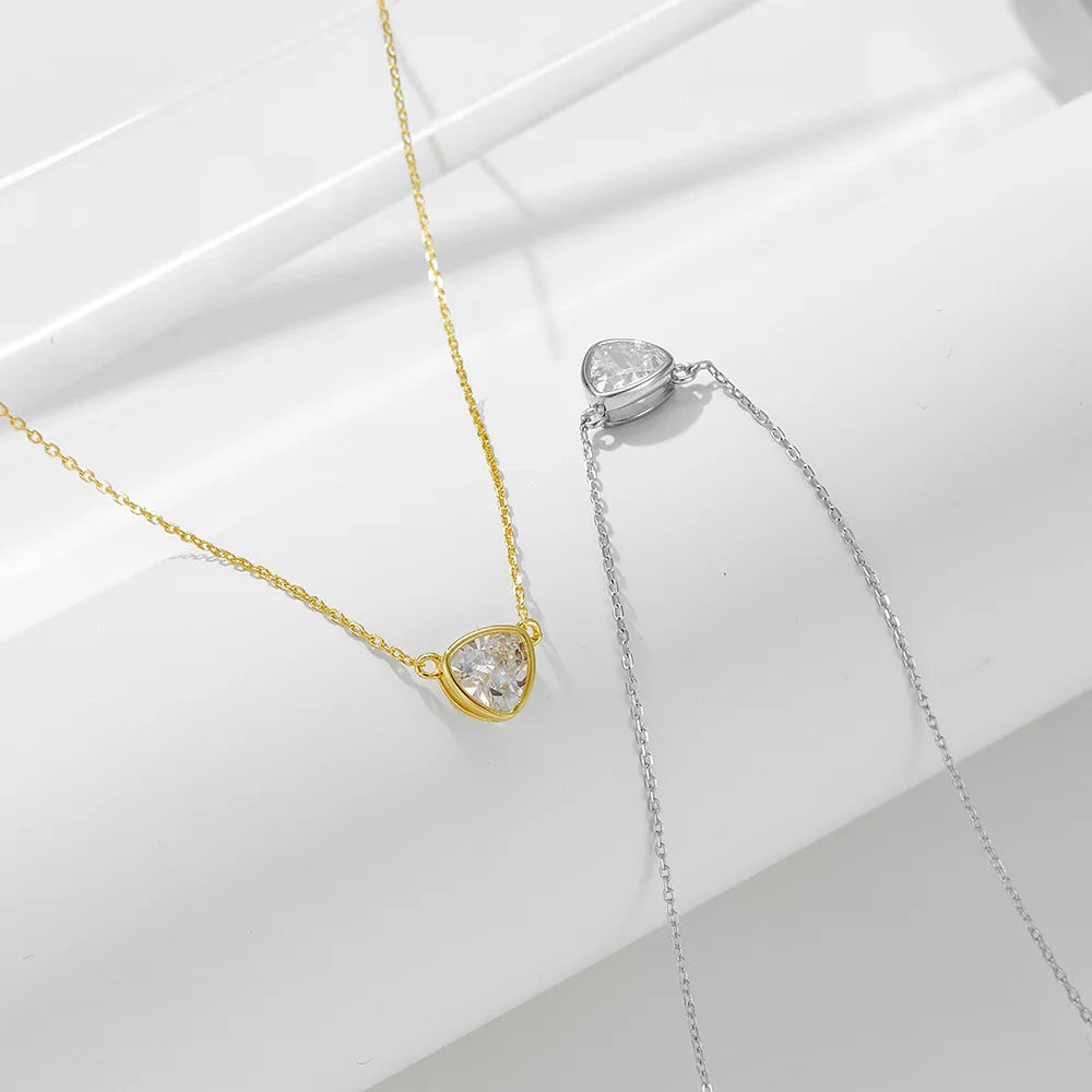 Fashion Simple 925 Sterling Silver Pendant Necklace Cubic Zirconia Necklace 14K Gold Necklace