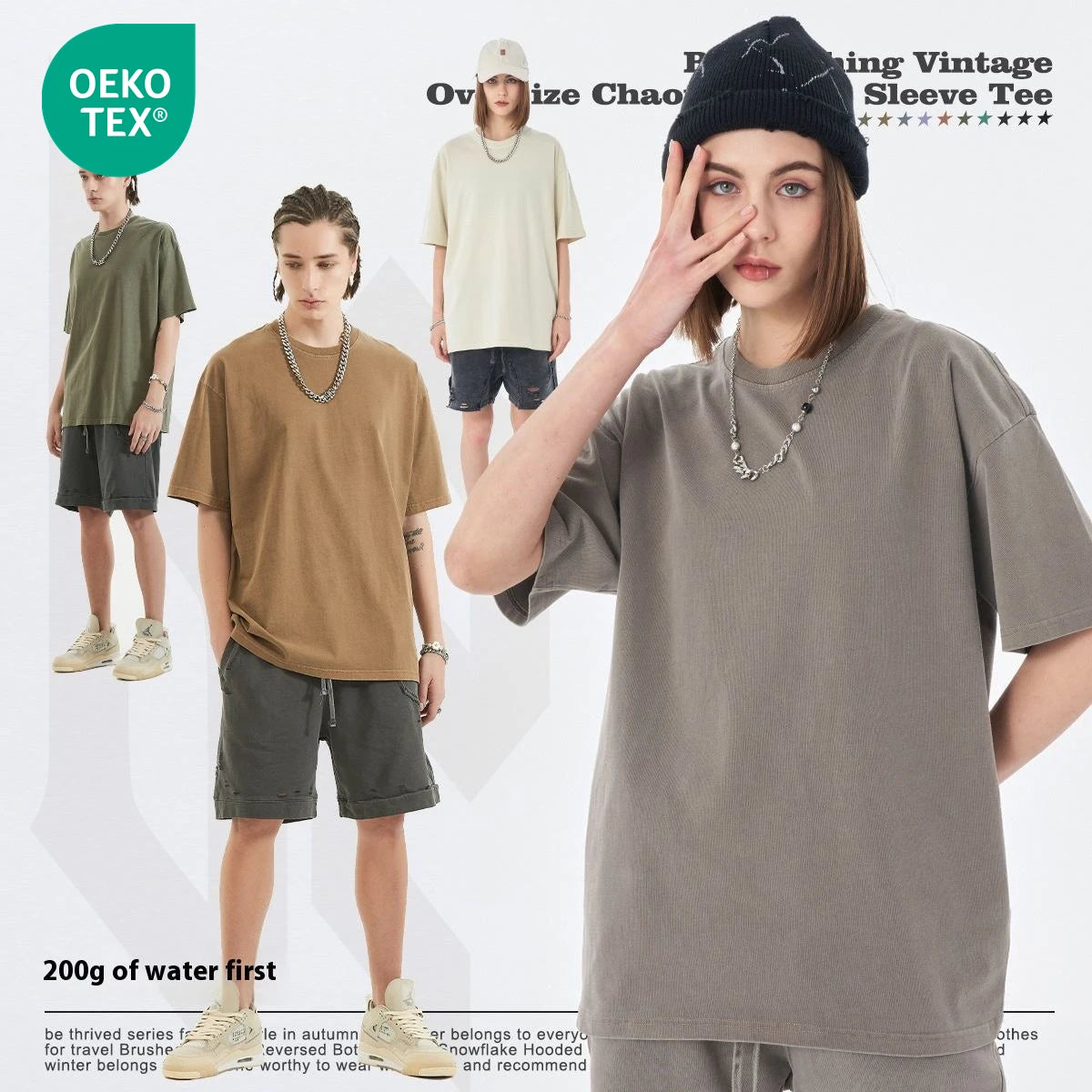 Wholesale Men's Solid Color 100% Cotton Vintage Washed Short-Sleeved Washed Loose Fit Trending Style Summer T-Shirt Anti-Pilling