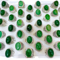 Wholesale Fashion Jewelry Women's Engagement Ring Zinc Alloy Anniversary Rings Mix Size Zircon Green Stone Chunky Rings