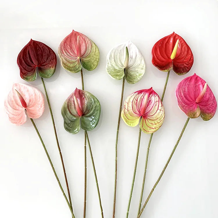 Y-H118 Wholesale Artificial 3D Printed Shingle Anthurium Two Size Artificial Anthurium Flowers Arrangement