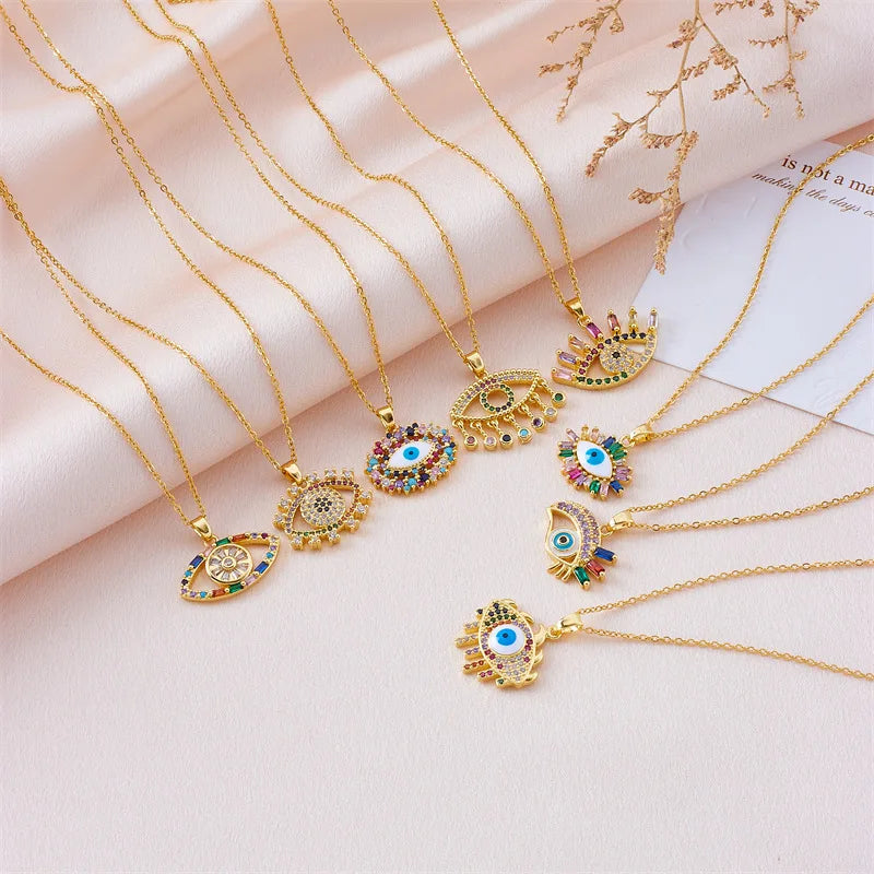 Fashion Clavicle Chain Shiny Colorful Zircon Necklace Statement Evil Devil Eye Necklace for Women