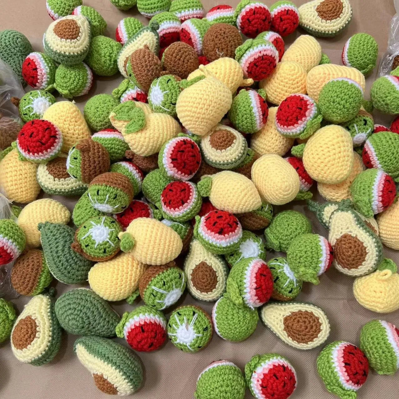 Hand Knitted Kawaii Fruit Keychain Cute Crochet Watermelon Orange Strawberry Bag Charm Accessories Woven Style Anime Inspiration