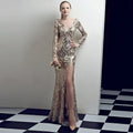 1526# Long Deep V Sleeve Slit Nightclub Performance Host Car Model Sequin Party Dress Chen Qixiong
