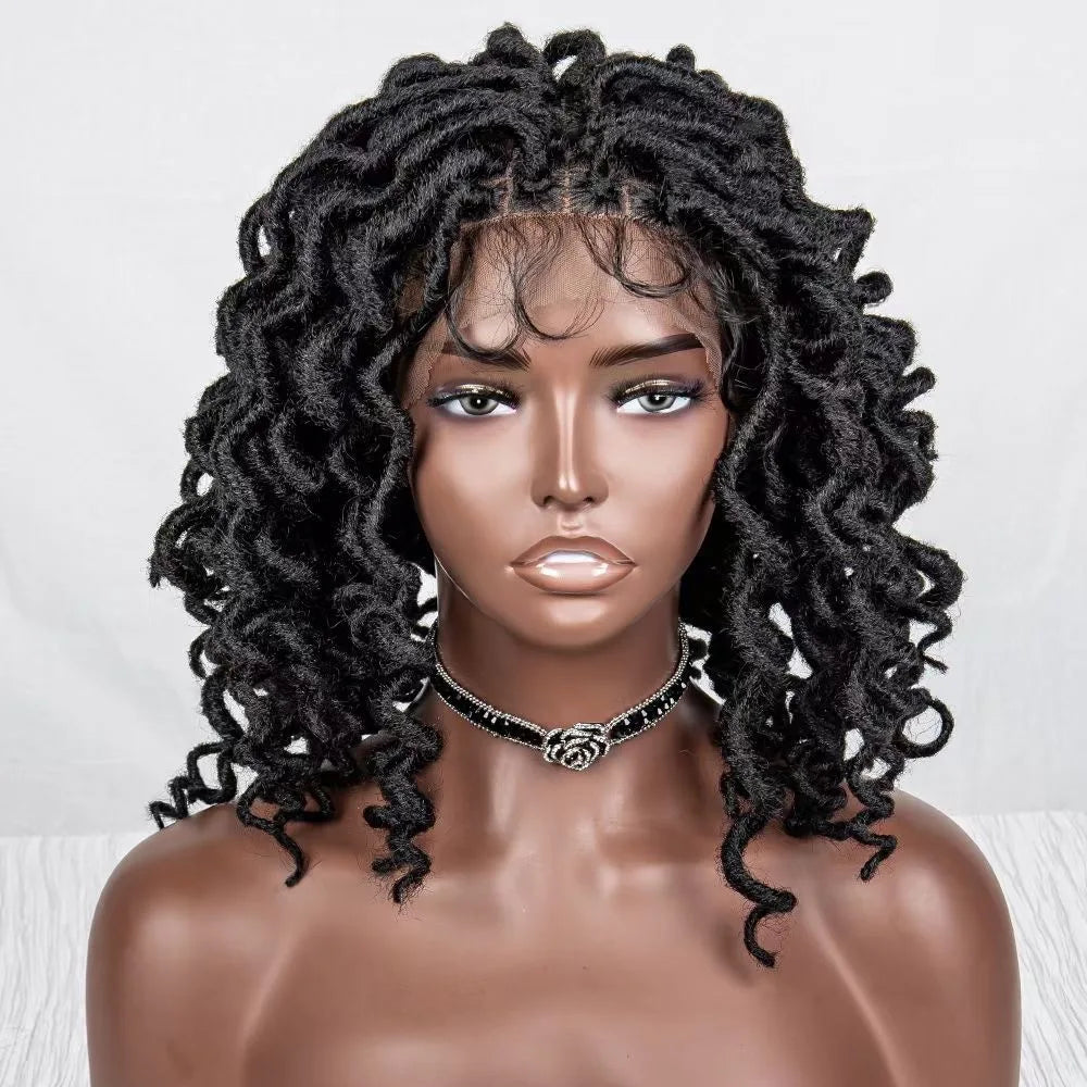 Black Wavy Faux Locs Braided Wig Synthetic Full Lace Wigs with Goddess Locs Crochet Hair Short Braid Wig Wholesale