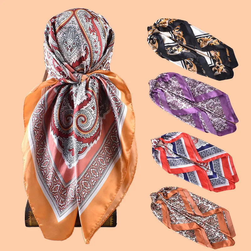 Factory Wholesale Vintage Paisley Satin Square Scarf Multi Colors Silky Glossy Bandana Head Neck Wrap Custom Print Bulk Supply MegaBDM