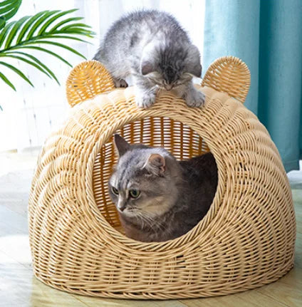 Hot Sale Modern Cotton Pet Bed Festival Gift with Detachable Feature Rattan Cat Dog House in Animal Pattern
