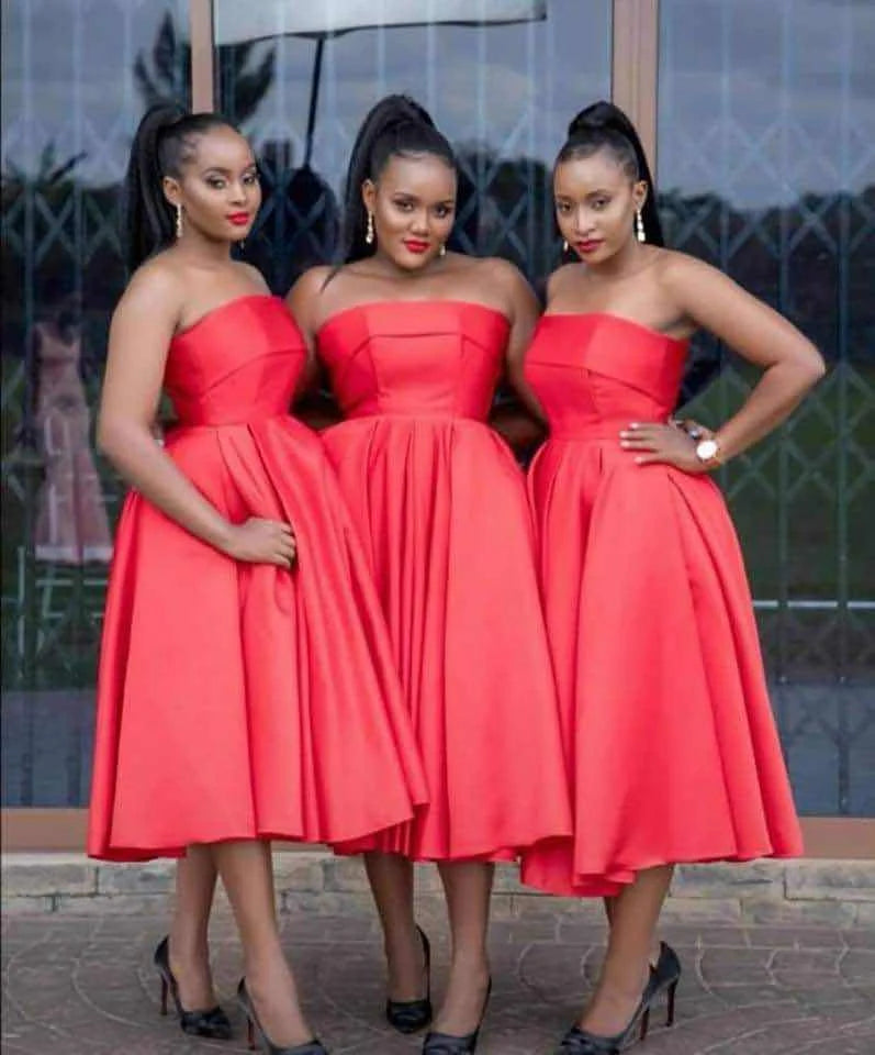 African Cheap Plus Size Customized Wedding Guest Party Ankle Length Maid of Honor Bridesmaid Dresses MB407