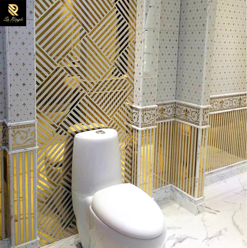 Springletile White Luxury Gold Pattern Center Tile Design Bathroom Ceramic Wall Tile