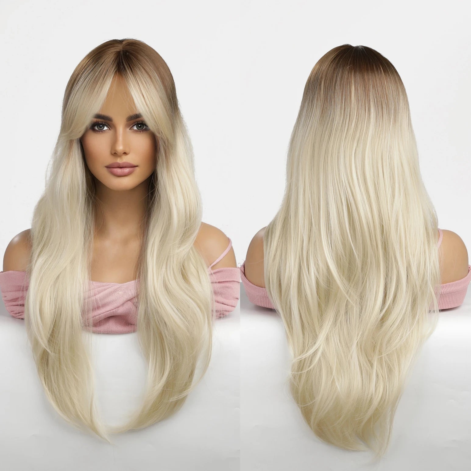 Factory Inventory Delivery Synthetic Long Straight Ombre Brown Blonde Ginger Wig for Women