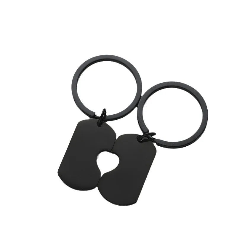 Stamping Blanks Customized Engraved Stainless Steel Blank Keychain Couple Heart Shaped Dog Tag Key Chain for Women Men